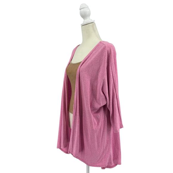 Lularoe Open Front Airplane Cardigan WMNS M Pink 3/4 Sleeve Relaxed Fit Layering - Picture 3 of 6
